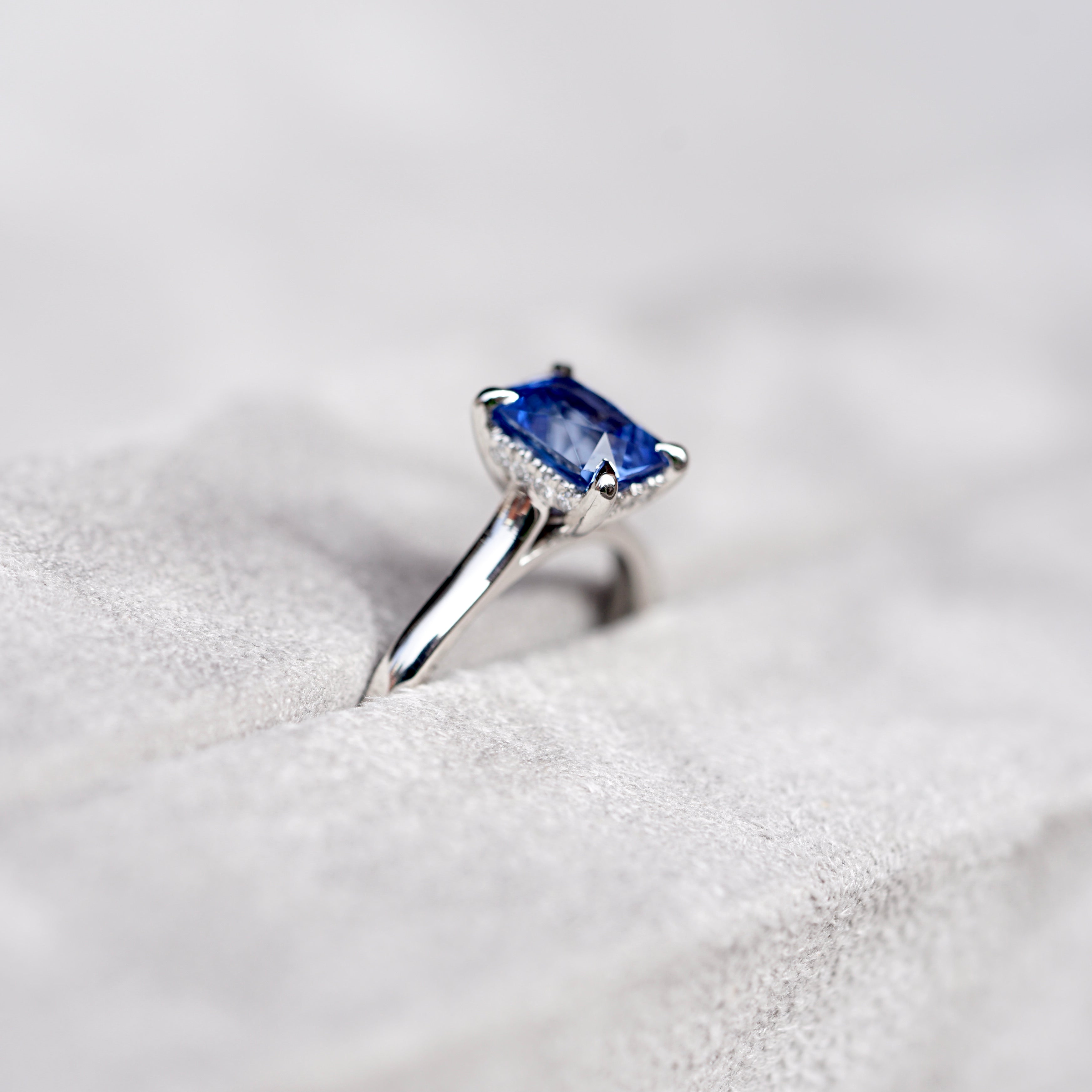 Blue Sapphire Hidden Halo Engagement Ring