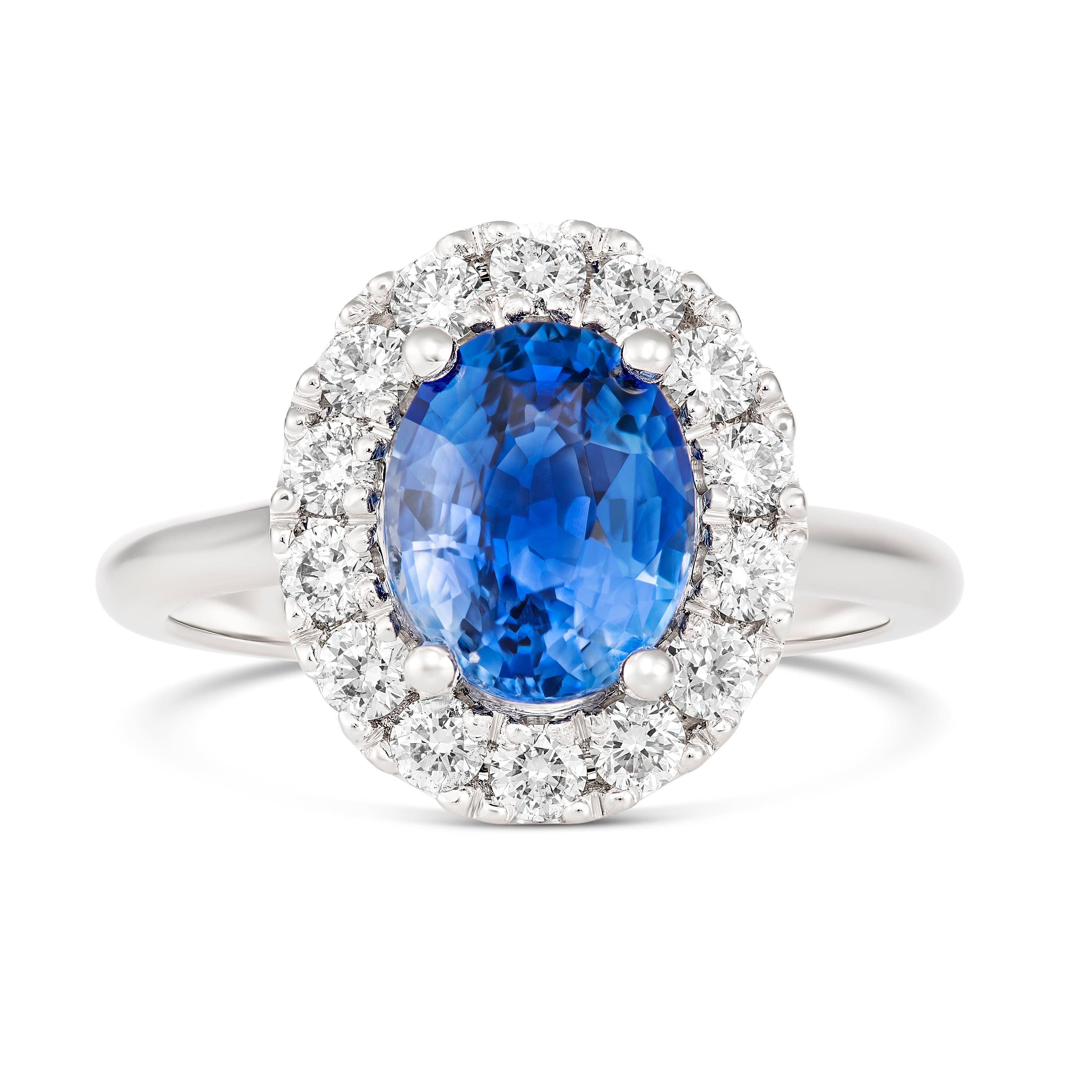 Blue Sapphire Diamond Halo Engagement Ring