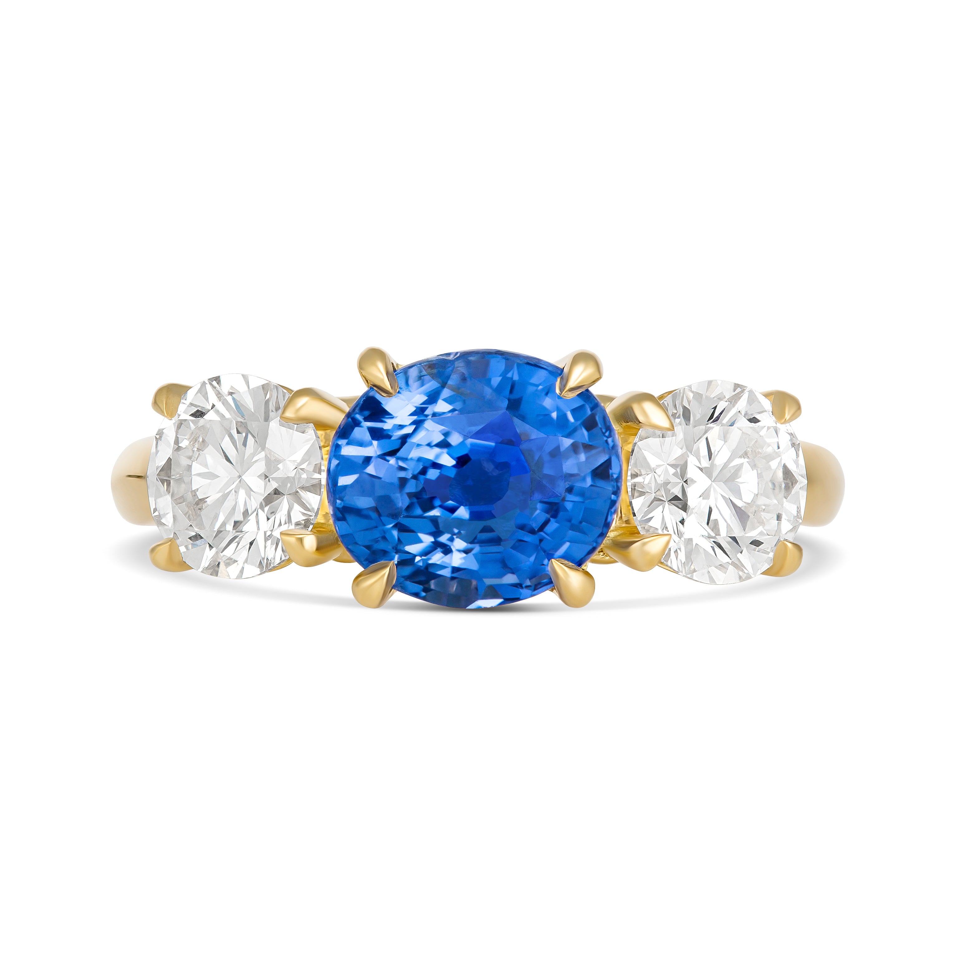 Vivid Blue Sapphire Diamond Trilogy Ring