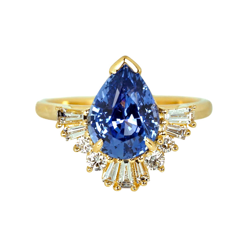 Blue Sapphire Diamond Cluster Half Halo Engagement Ring