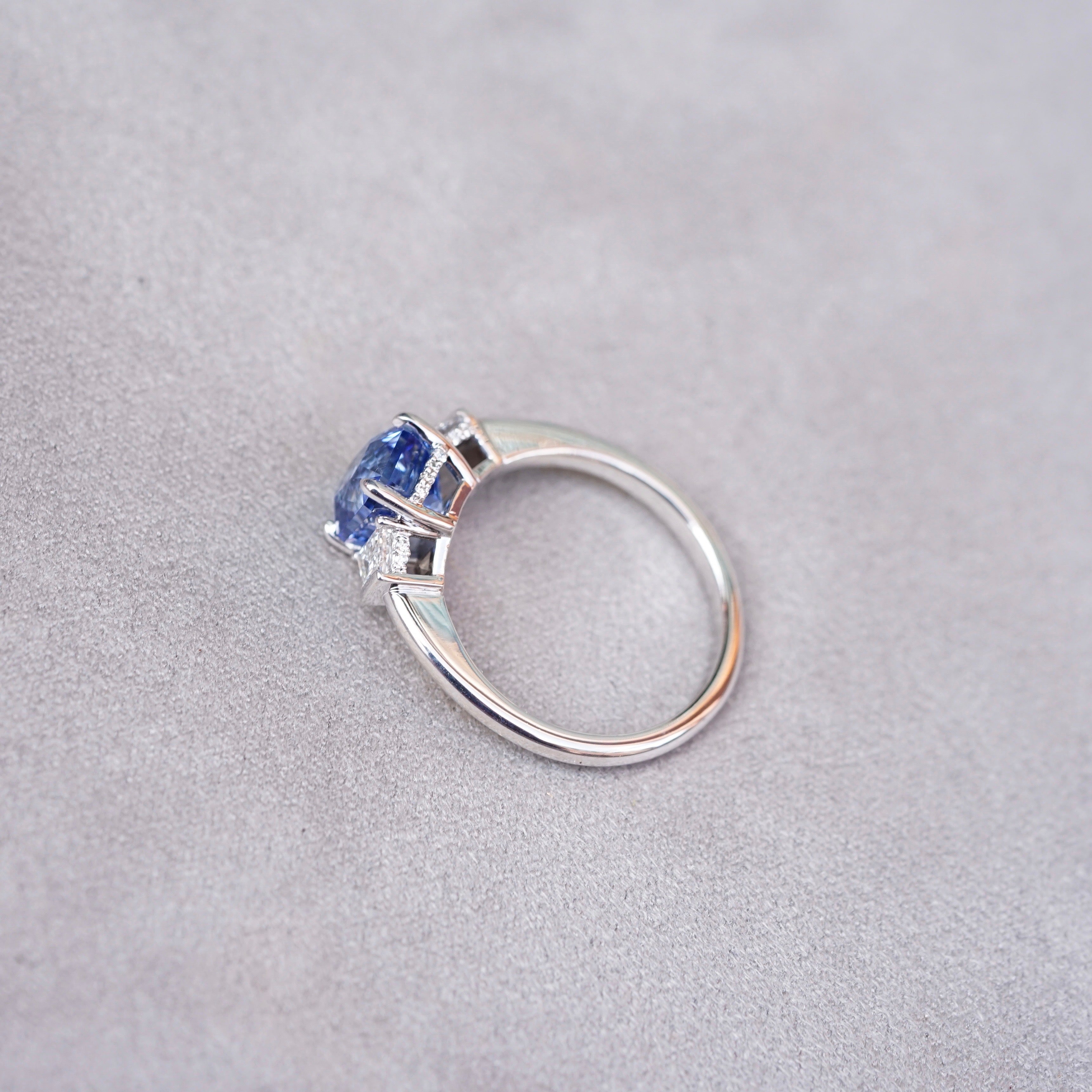 Cornflower Blue Ceylon Sapphire Diamond Hidden Halo Ring