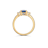 Ceylon blue sapphire trilogy ring, side profile
