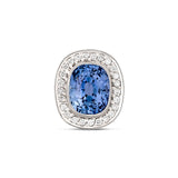 Large Ceylon Blue Sapphire Cushion Diamond Halo White Gold Pendant