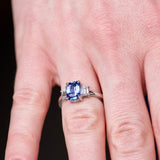 Cushion Blue Sapphire Diamond Trilogy White Ring 2.08 ct