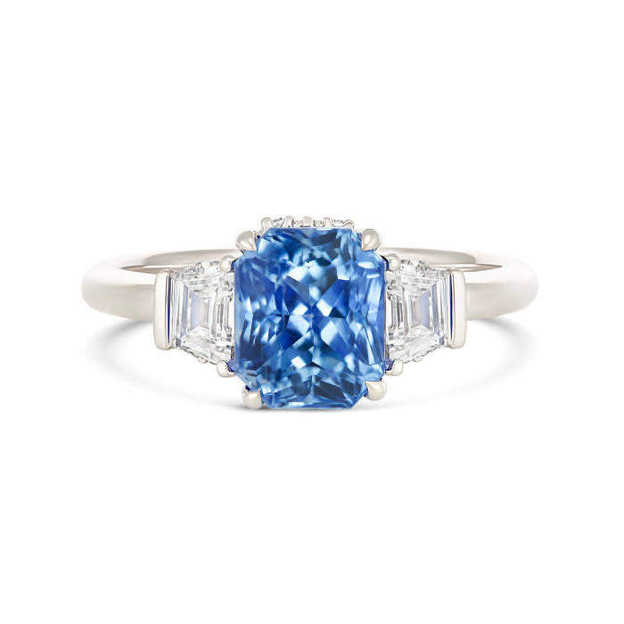 Cornflower Blue Ceylon Sapphire Diamond Hidden Halo Ring