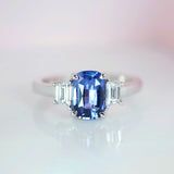 Cushion Blue Sapphire Diamond Trilogy White Ring 2.08 ct