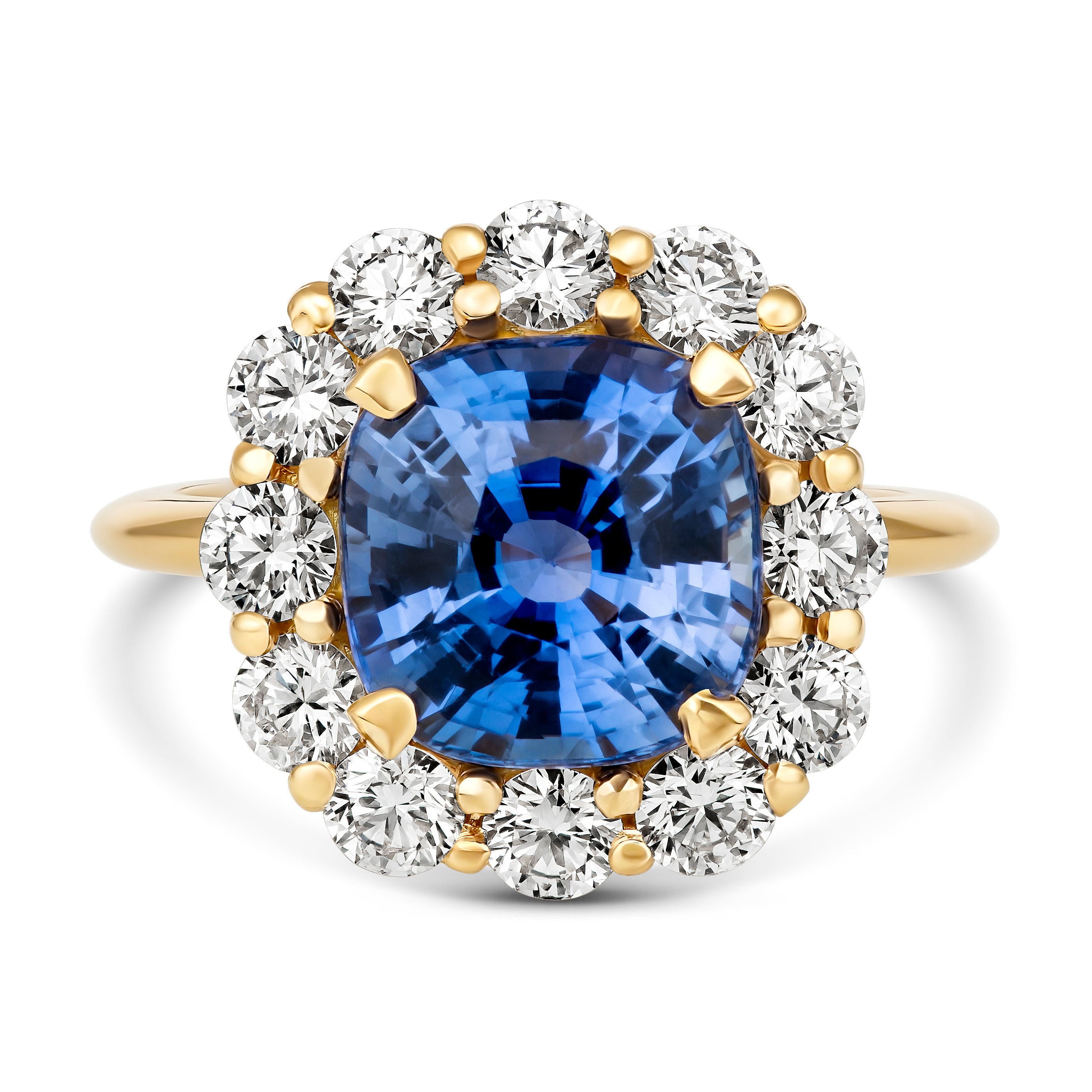 cushion blue sapphire halo ring with diamonds
