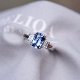 Cushion Blue Sapphire Diamond Trilogy White Ring 2.08 ct