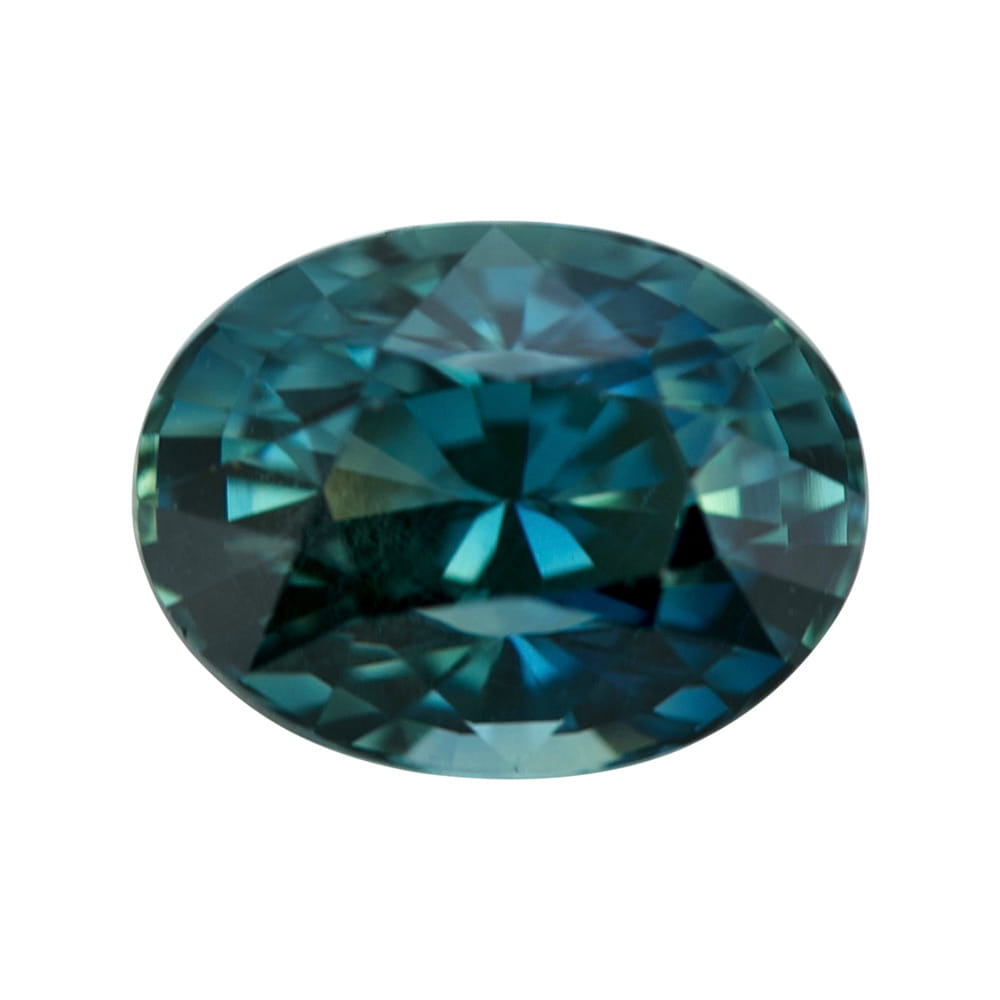Large three-carat oval mixed-cut bluish-green sapphire from Madagascar.