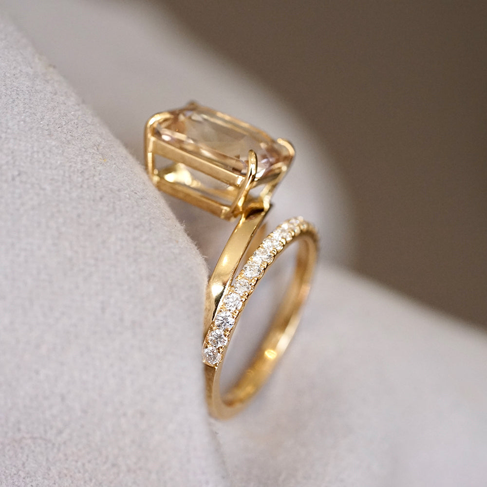 Champagne Sapphire Diamond Double Band Ring