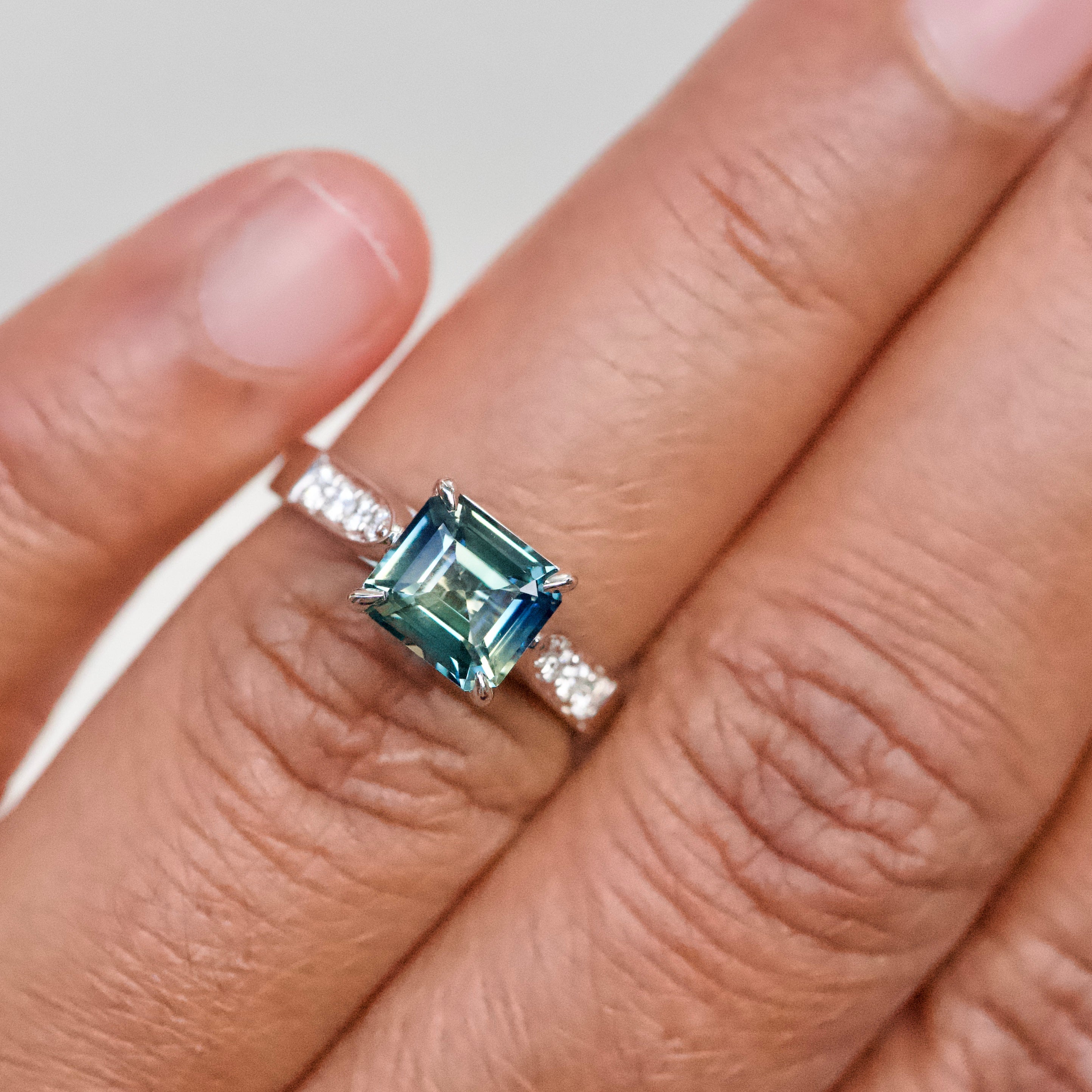 Green Sapphire East West Ring