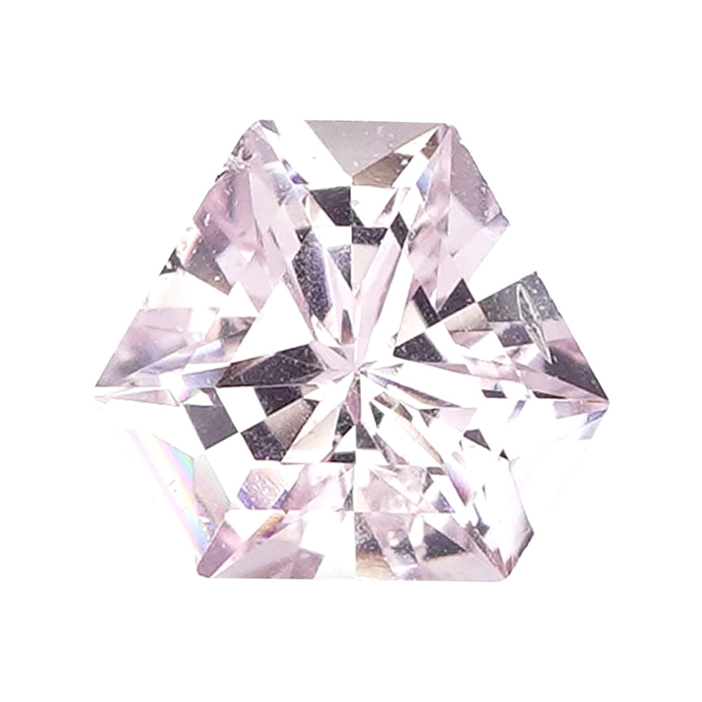 Custom geometric fancy-cut loose stone in a very soft lilac-pink hue.
