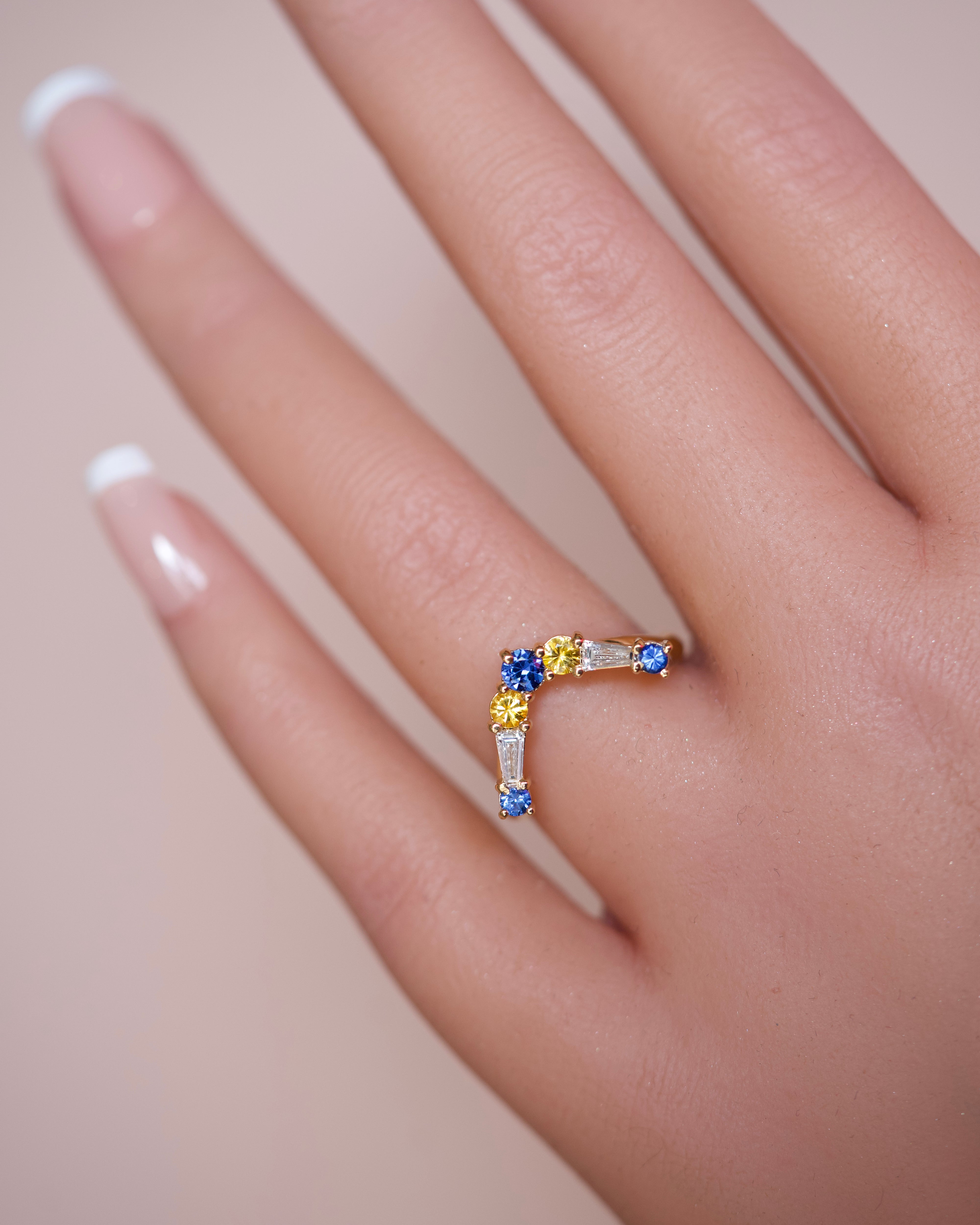 Blue and Yellow Sapphire Diamond Band - Custom Fitted Design