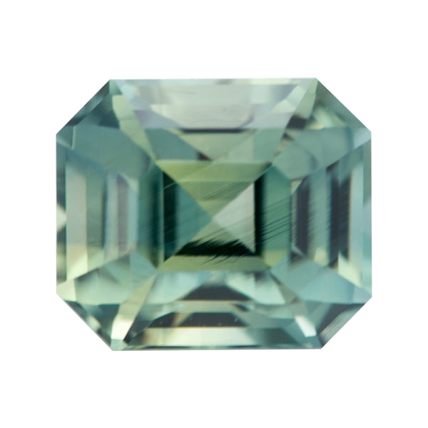 Bluish Green Emerald Cut Madagascar Sapphire Unheated Gem