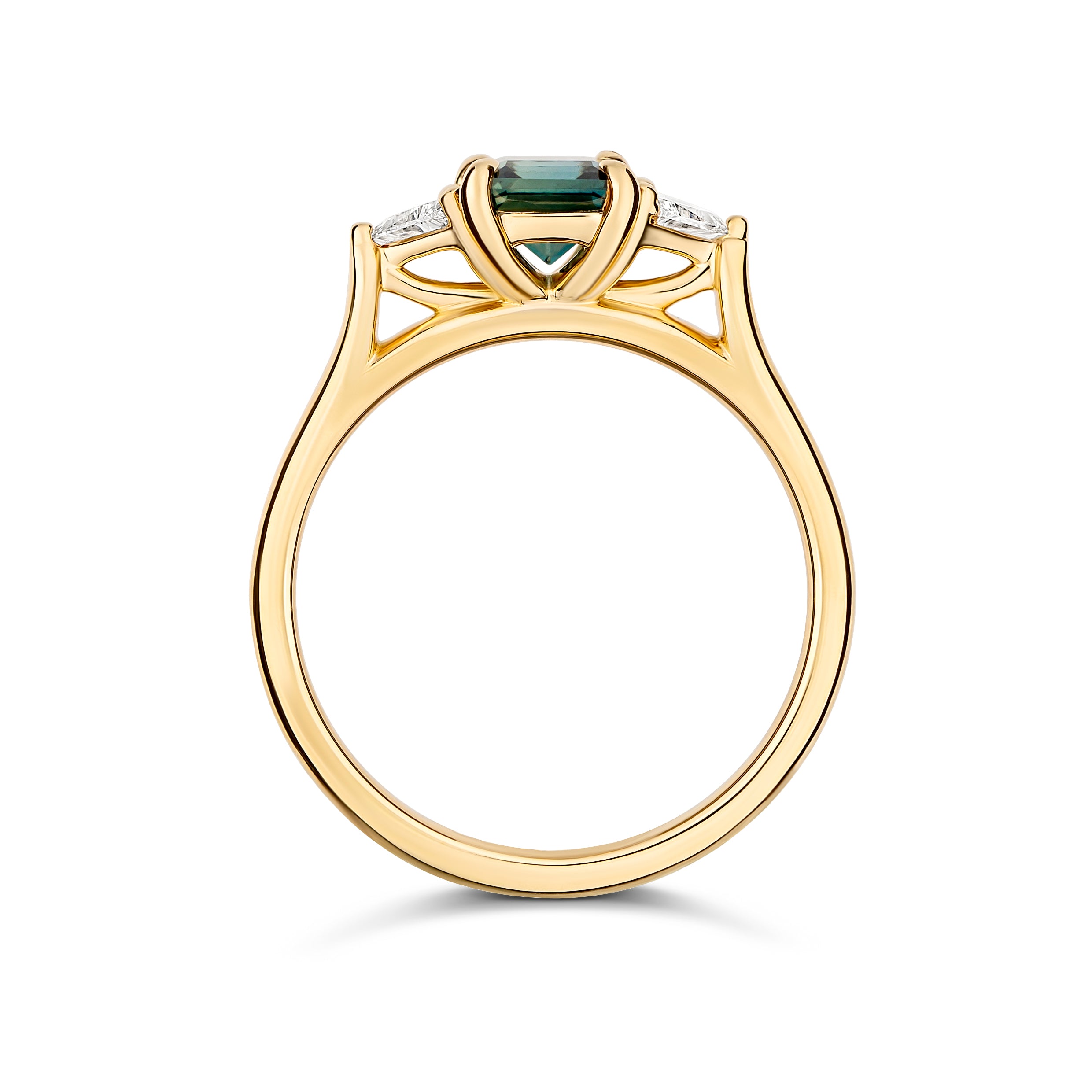 Teal Sapphire and Diamond Trilogy Engagement Ring