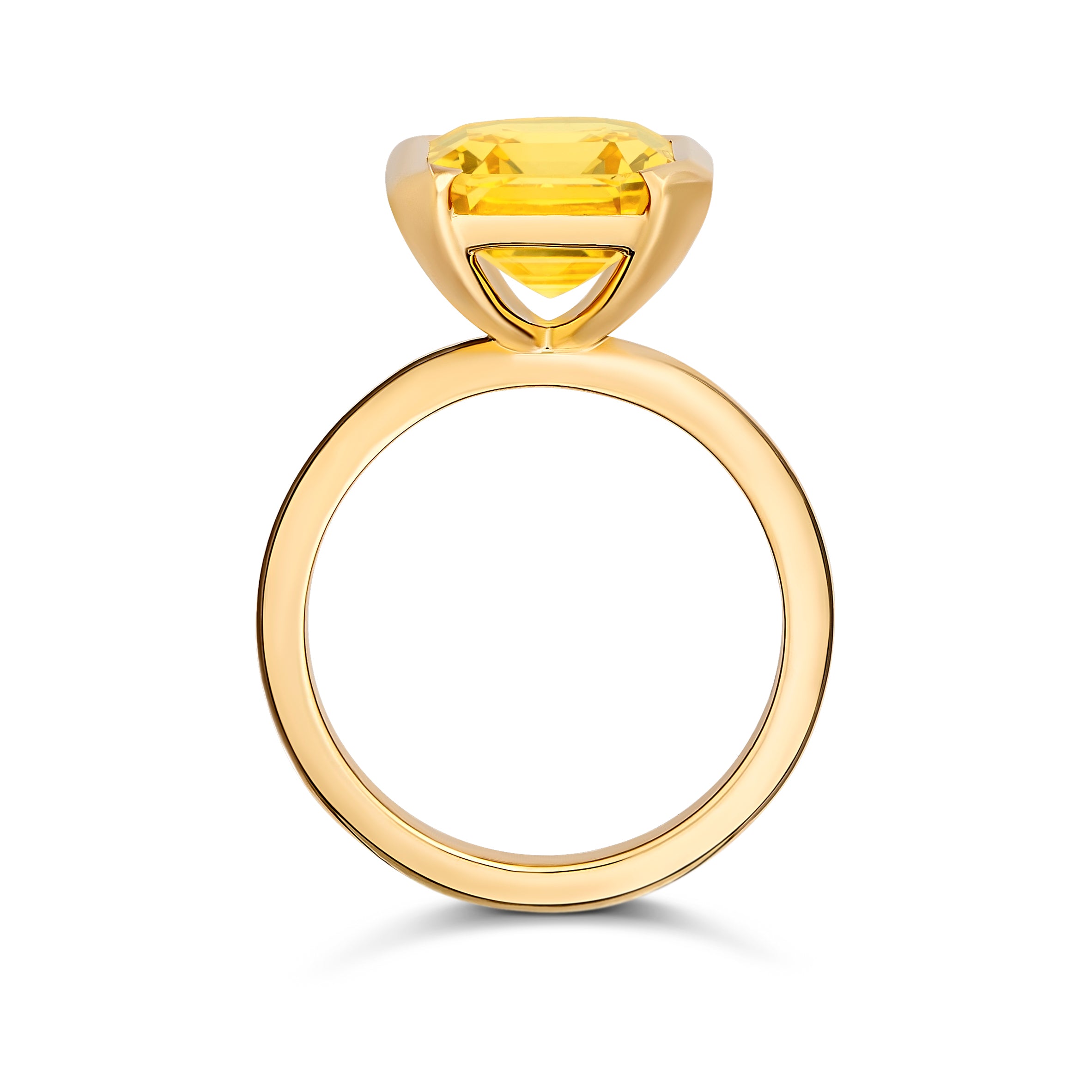 Emerald Cut Yellow Sapphire Half Bezel Set Ring
