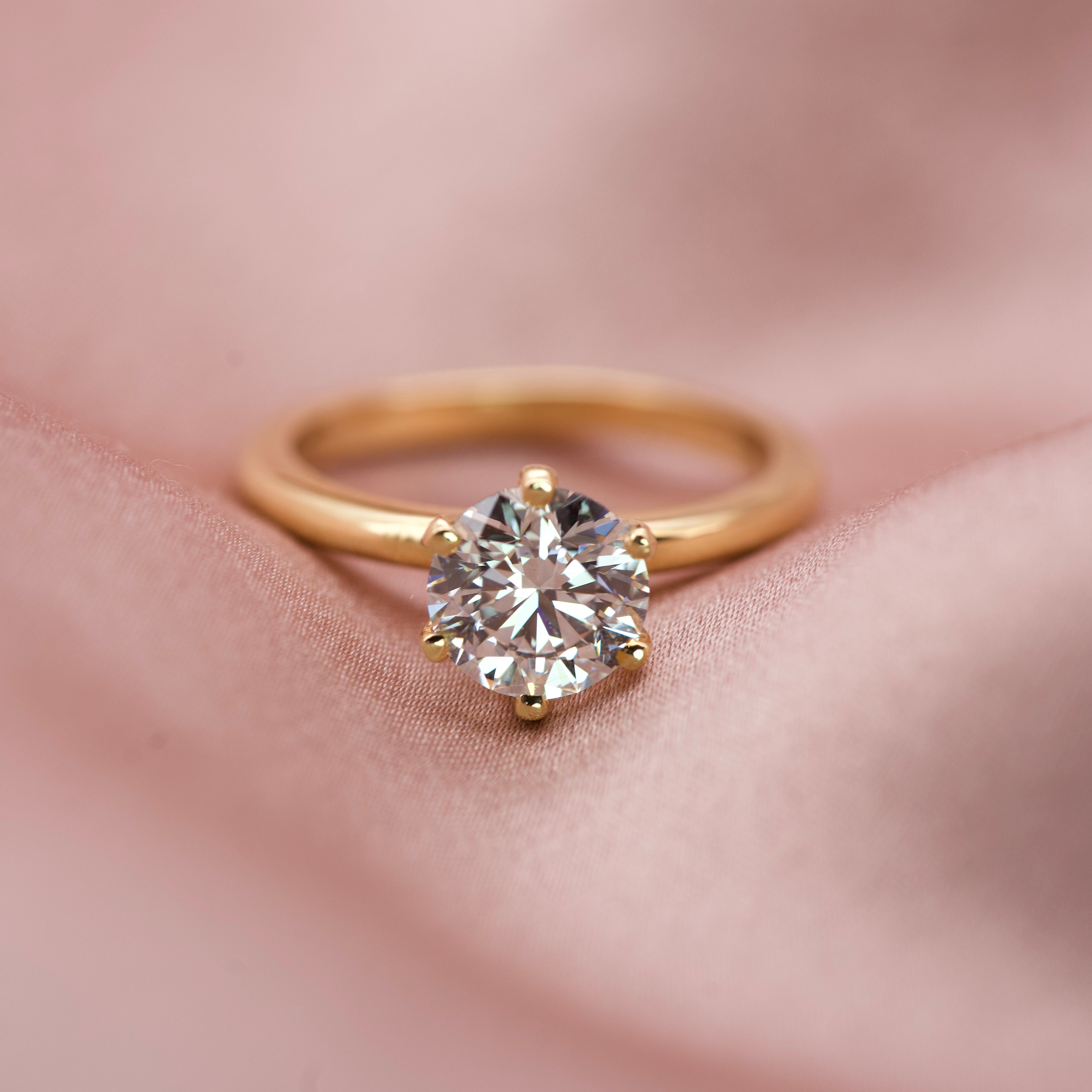 Elegant round diamond solitaire ring handcrafted in Melbourne with a yellow gold band