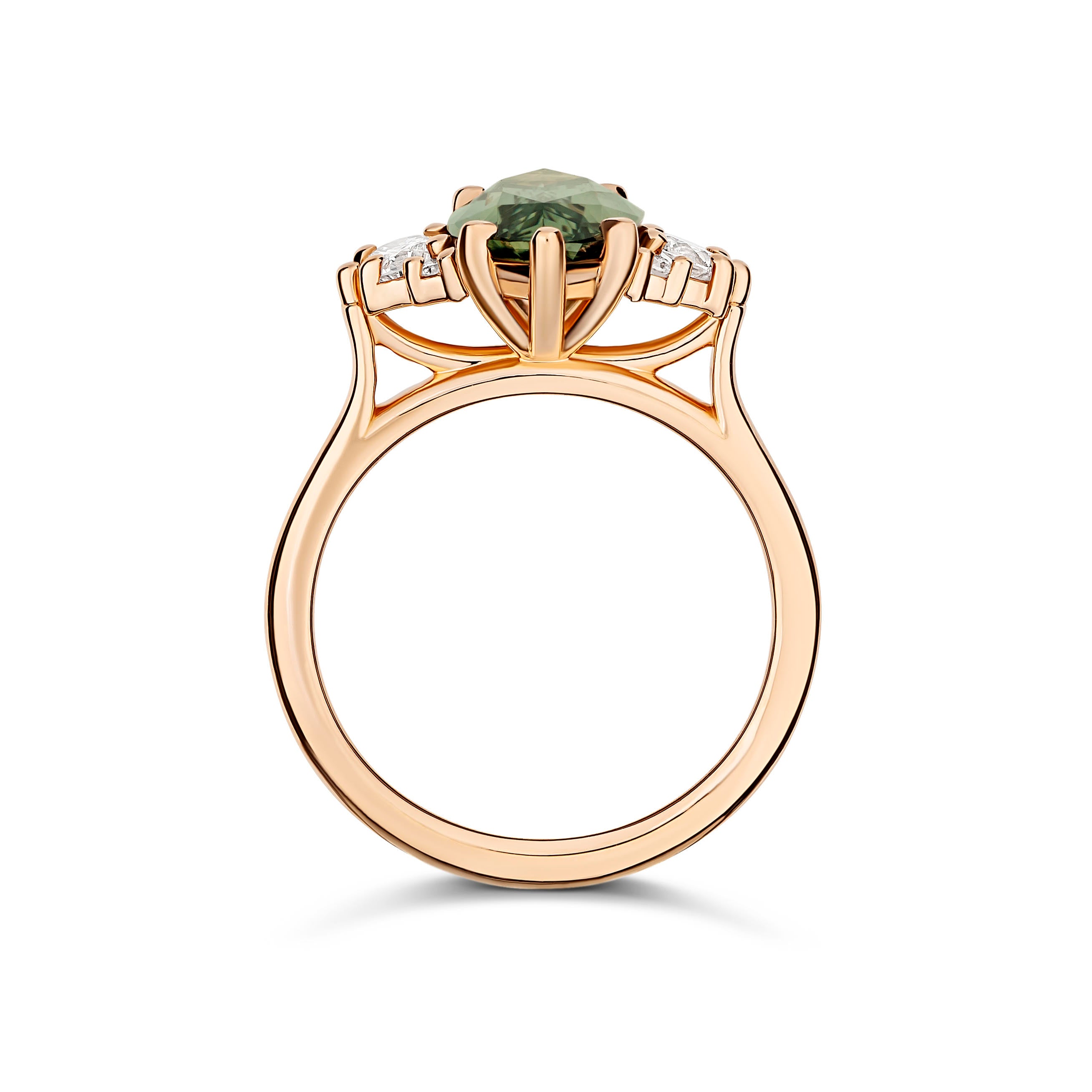 Sage Green Marquise Sapphire Engagement Ring on 18k Rose Gold