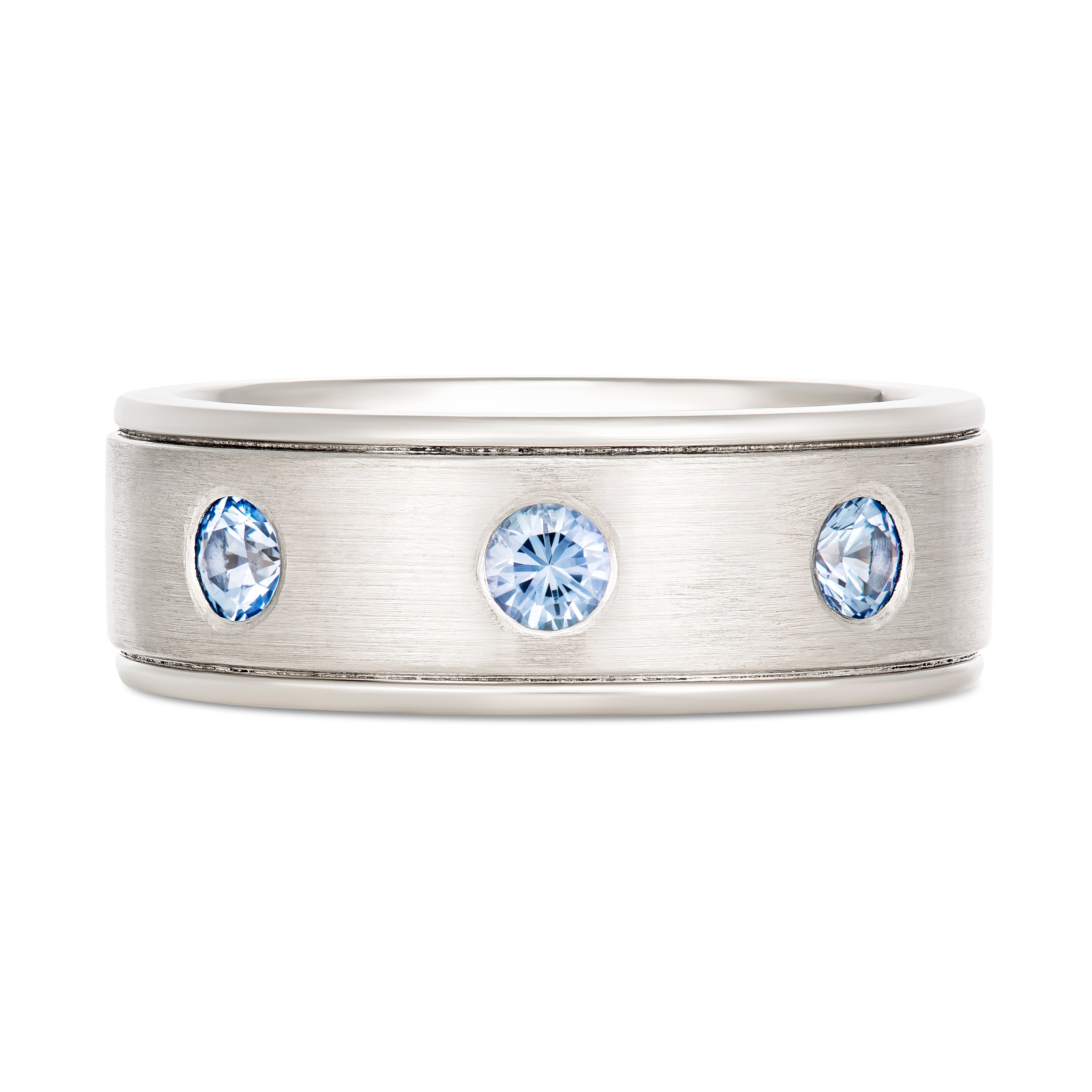 Lilac Sapphire Men's Wedding Band Platinum with lite Blue Gems