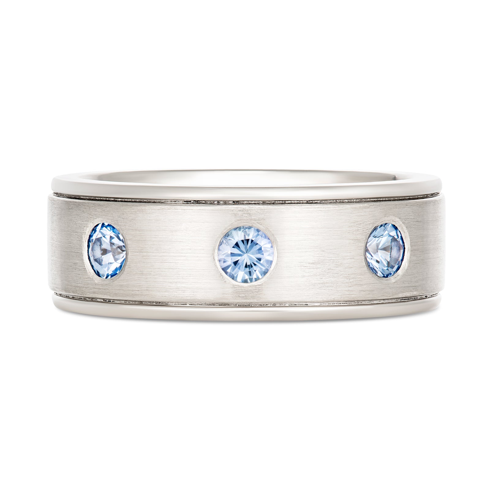 Lilac Sapphire Men's Wedding Band Platinum with lite Blue Gems