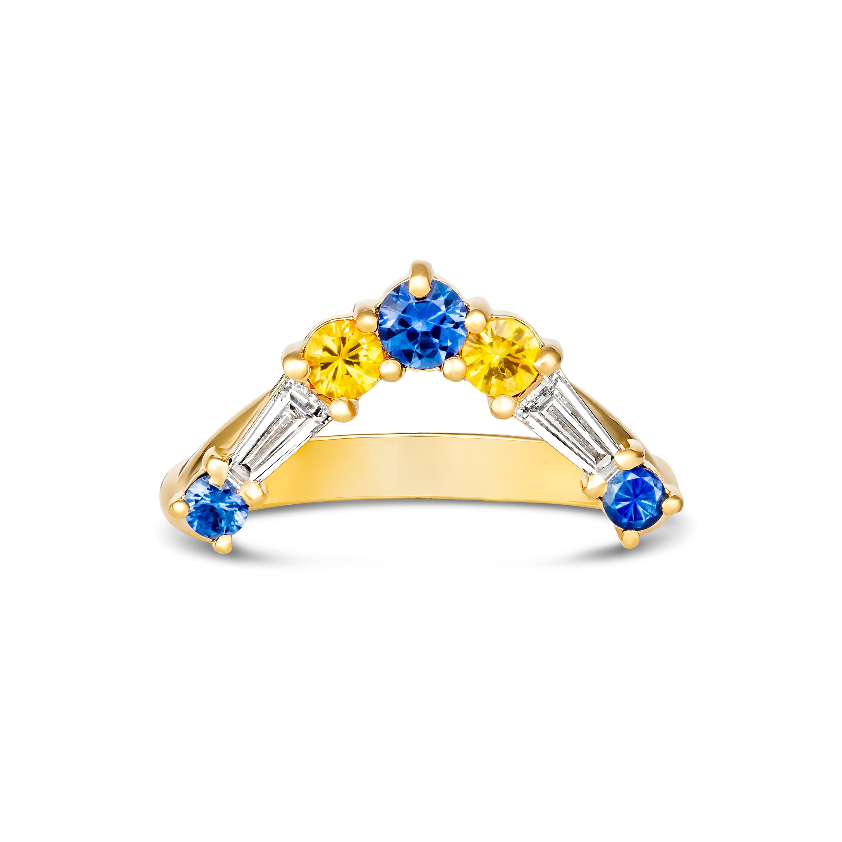 Custom fitted sapphire diamond band in yellow gold