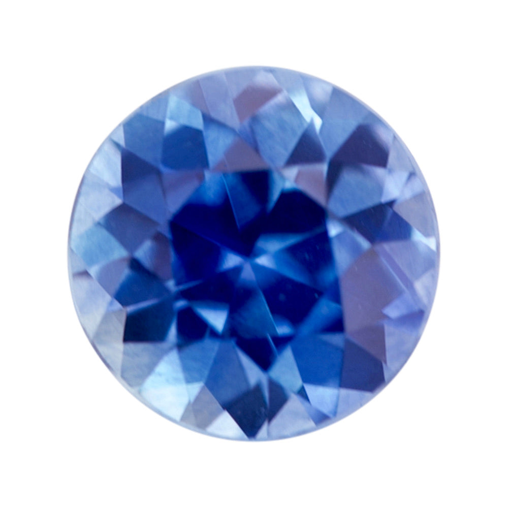 Heated round brilliant blue sapphire from Sri Lanka, front view.