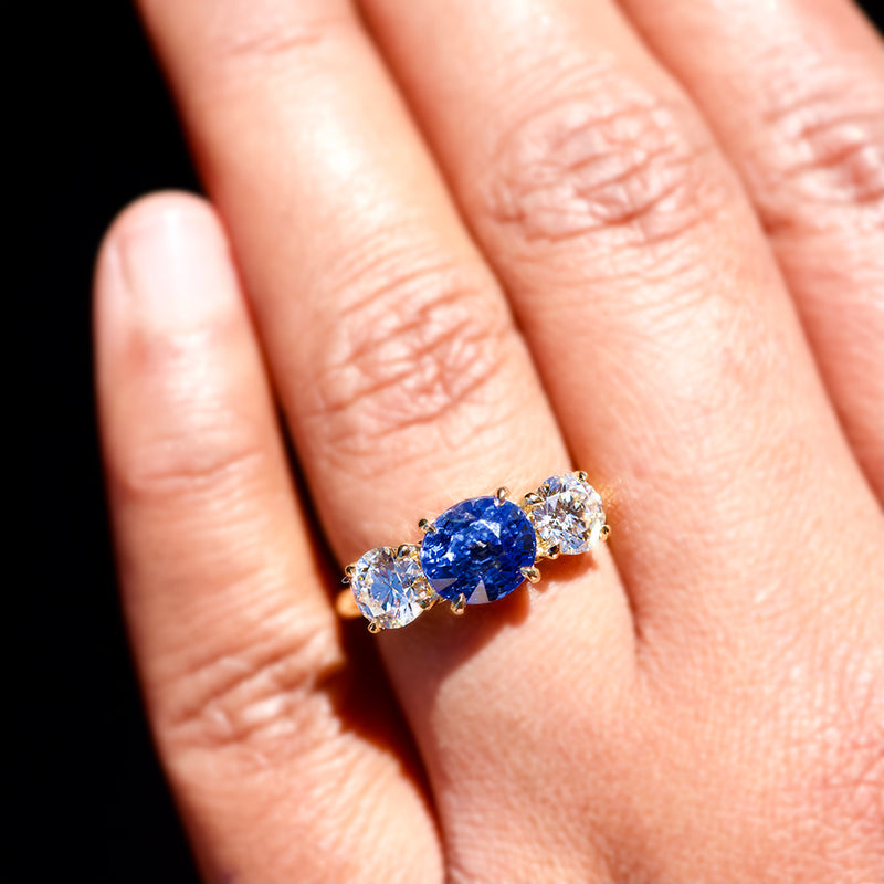 Vivid Blue Sapphire Diamond Trilogy Ring
