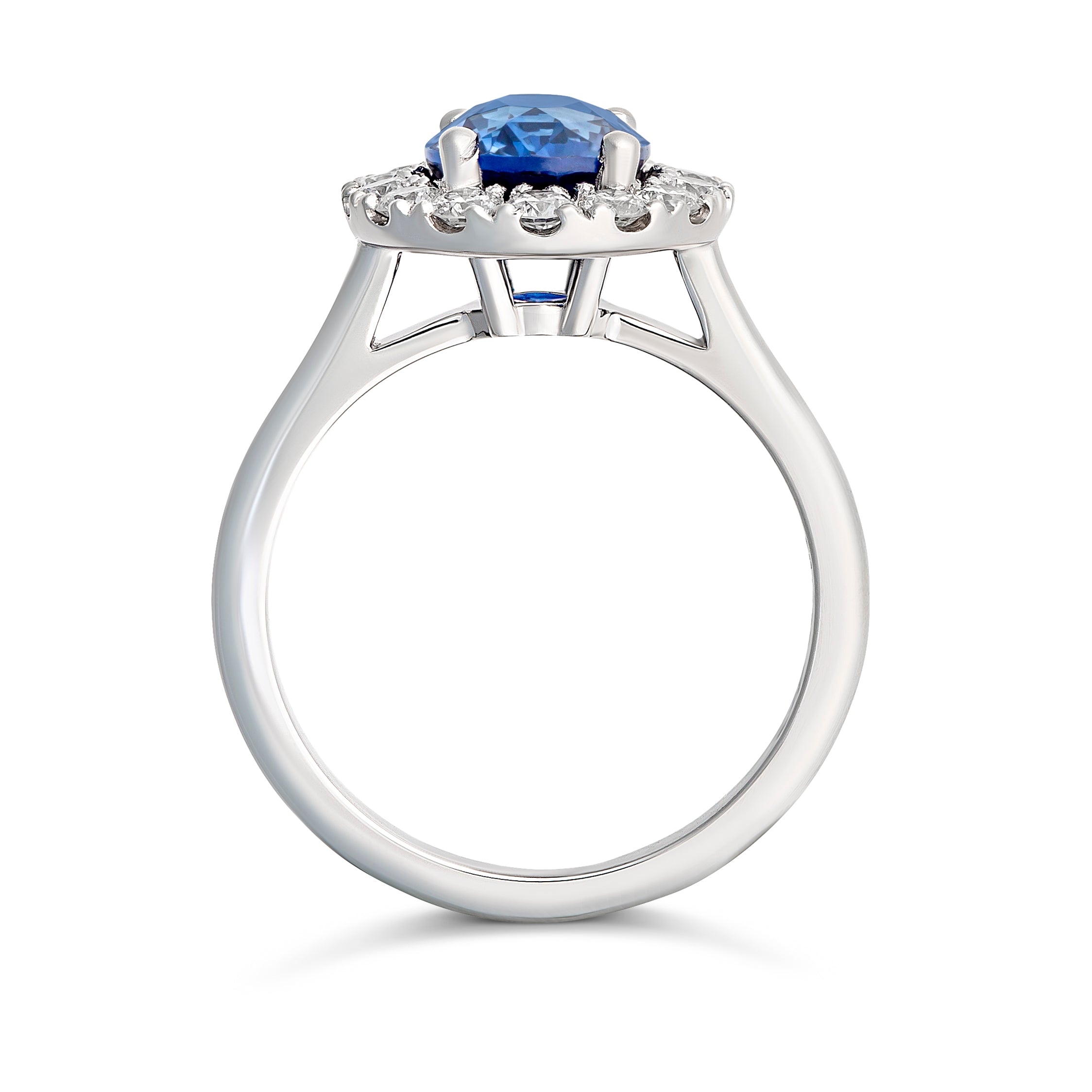 Blue Sapphire Diamond Halo Engagement Ring