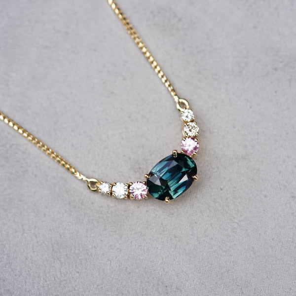 Teal Sapphire Cluster Necklace