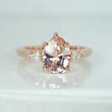 Peach Pear Sapphire Kite Diamond Trilogy Ring Rose Gold