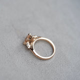 Peach Pear Sapphire Kite Diamond Trilogy Ring Rose Gold