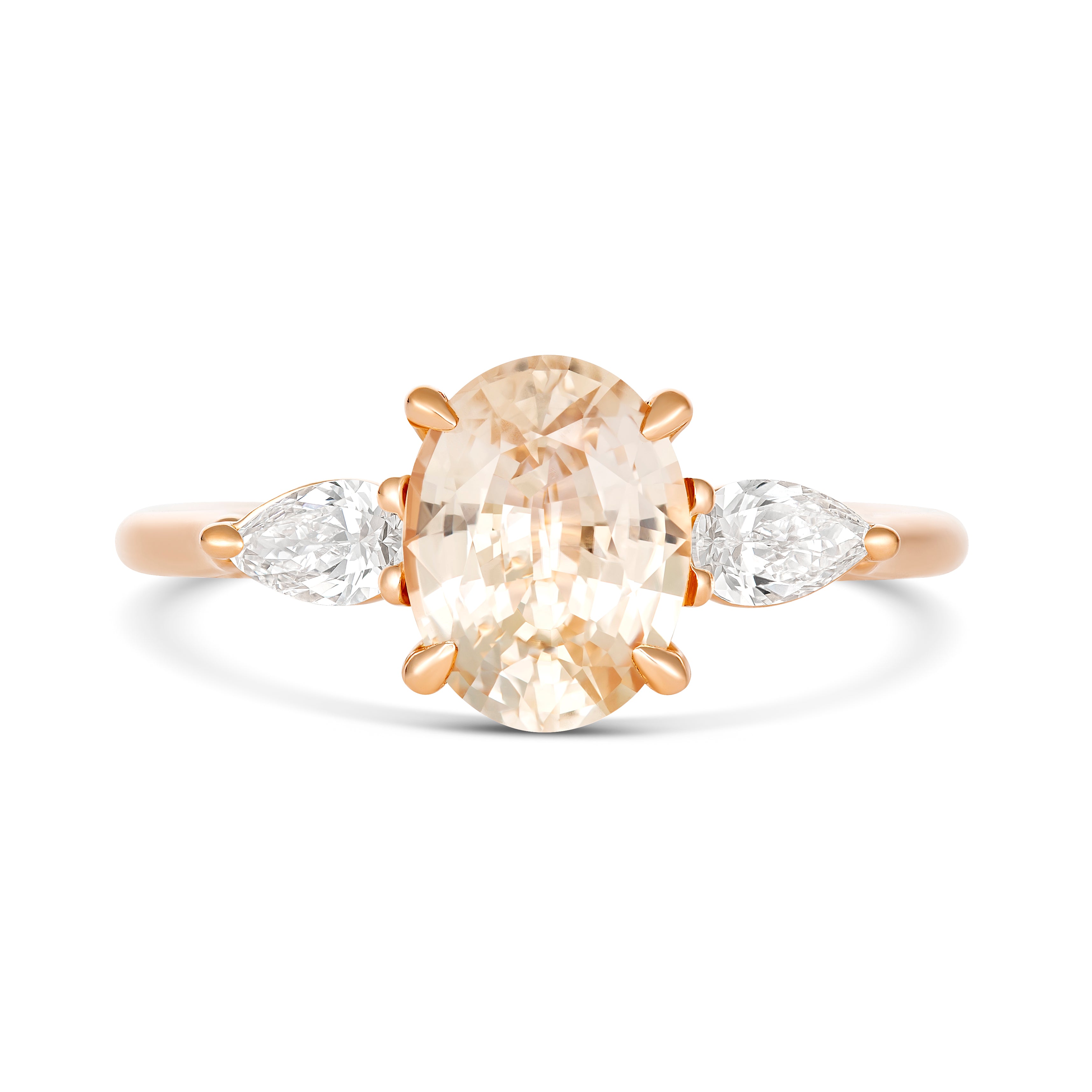 Peach Sapphire Diamond Trilogy Ring Rose Gold