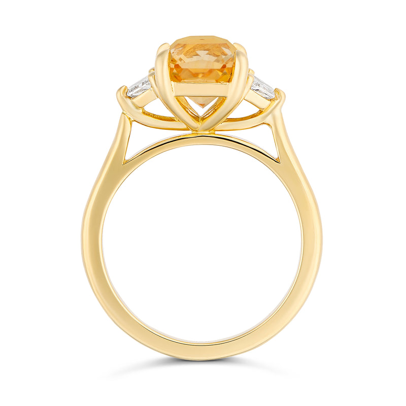 Apricot Sapphire Trapezoid Diamond Trilogy Engagement Ring