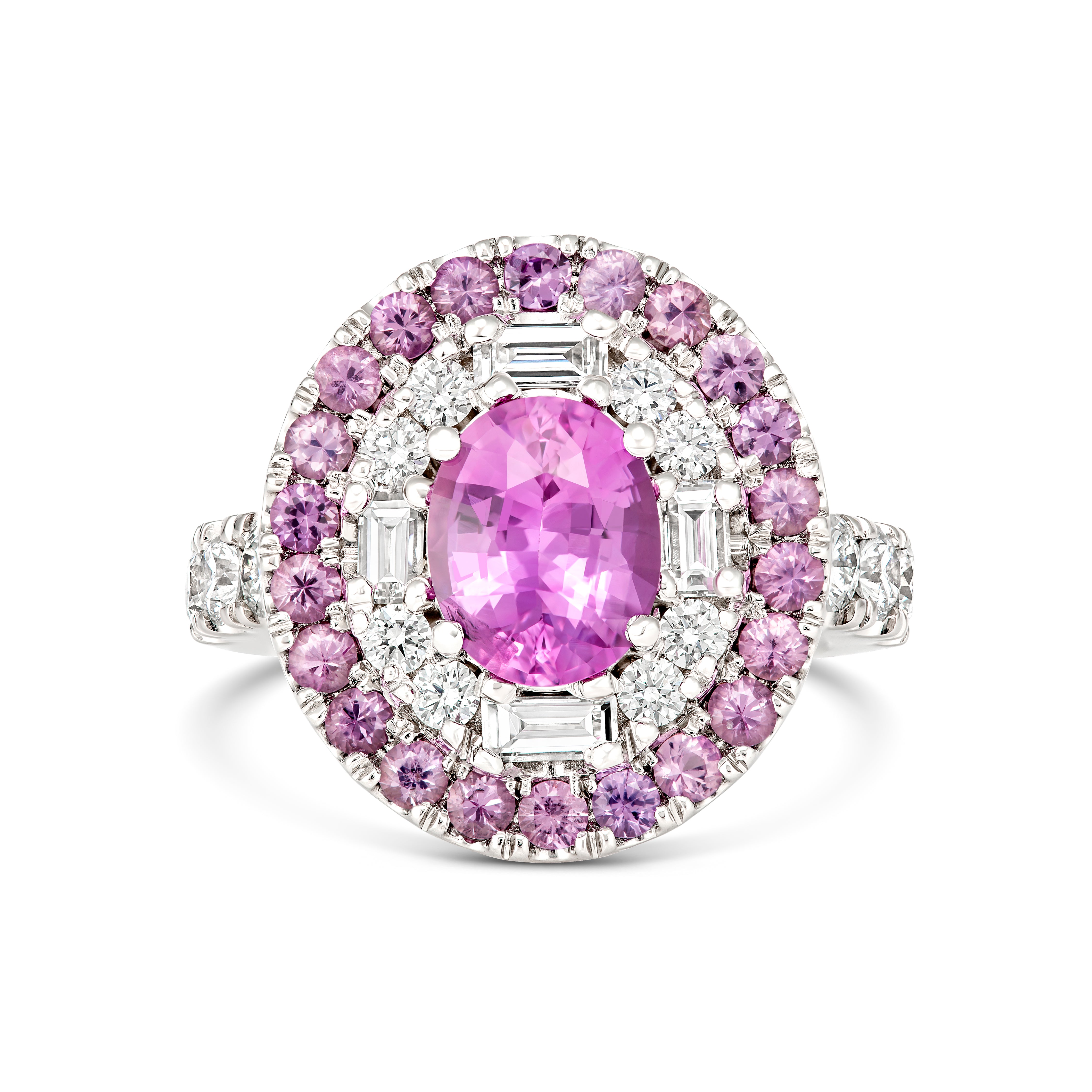 Pink Sapphire Diamond Double Halo Dress Ring