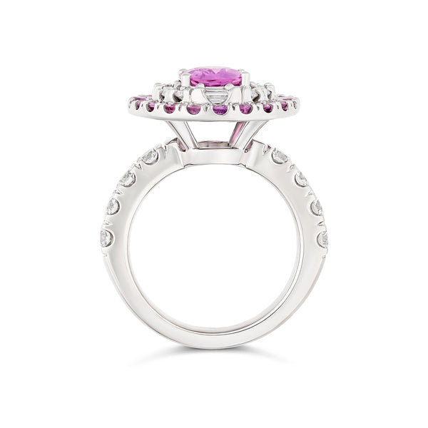 Pink Sapphire Diamond Double Halo Dress Ring