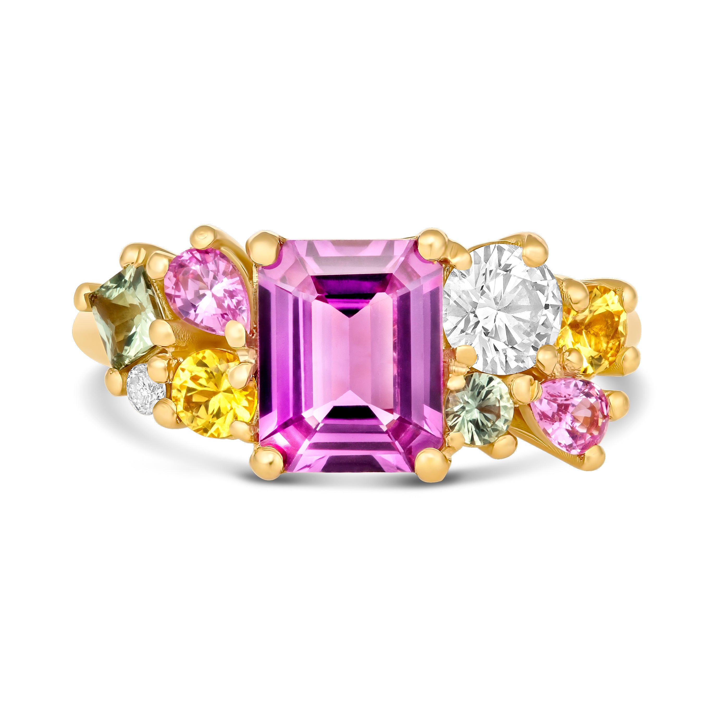 ring design with a cluster of sapphires 