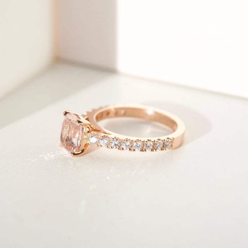 Peach Sapphire Diamond Band Rose Gold Engagement Ring