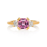 Ceylon pink sapphire ring with trapezoid diamonds