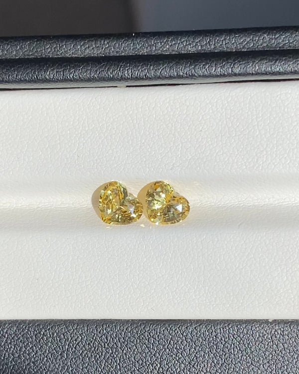 2.16 ctw Yellow Heart Pair Ceylon Sapphire Unheated Gems