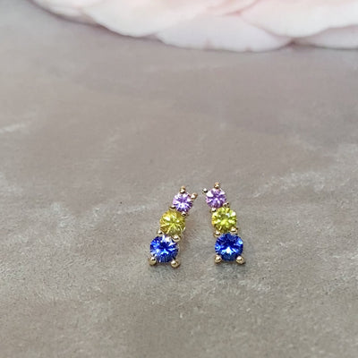 STARLET Multi Colour Blue Sapphire Stud Earrings 18k Yellow Gold
