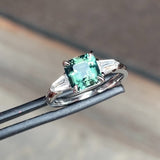 Natural Teal Green Sapphire and Diamond Trilogy Ring