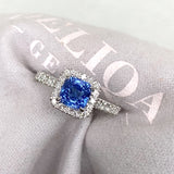 Cornflower Blue Sapphire Diamond Halo Platinum Engagement Ring