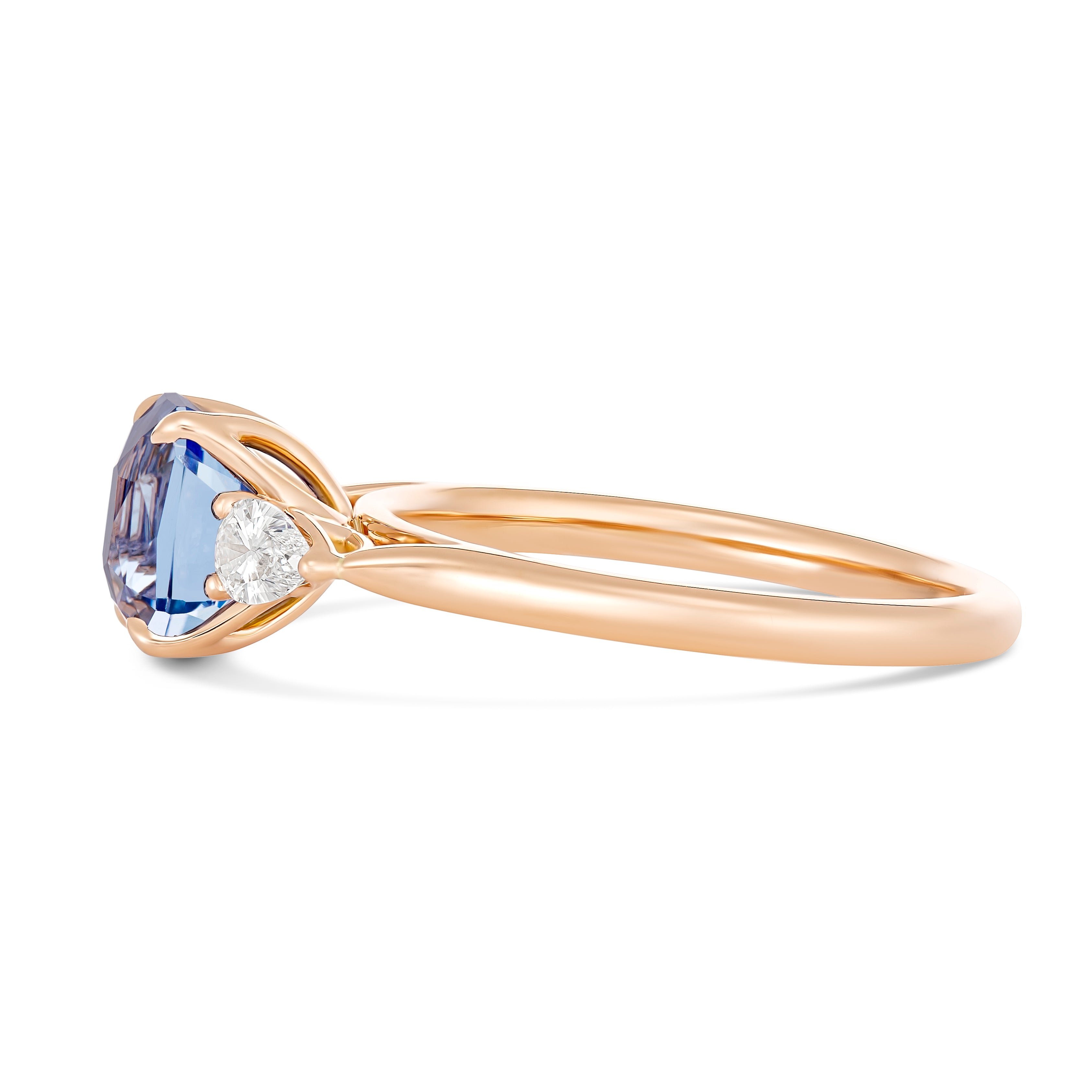 Cornflower Blue Ceylon Sapphire Diamond Trilogy Ring Rose Gold