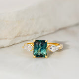 Teal Sapphire Kite Diamond Trilogy Engagement Ring