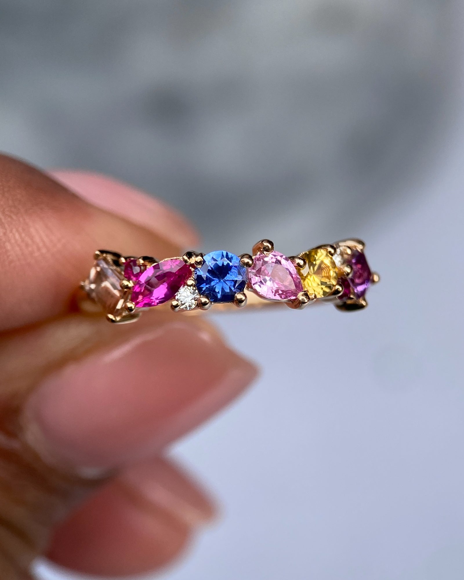 Multi-Colour Natural Sapphire Cluster Band
