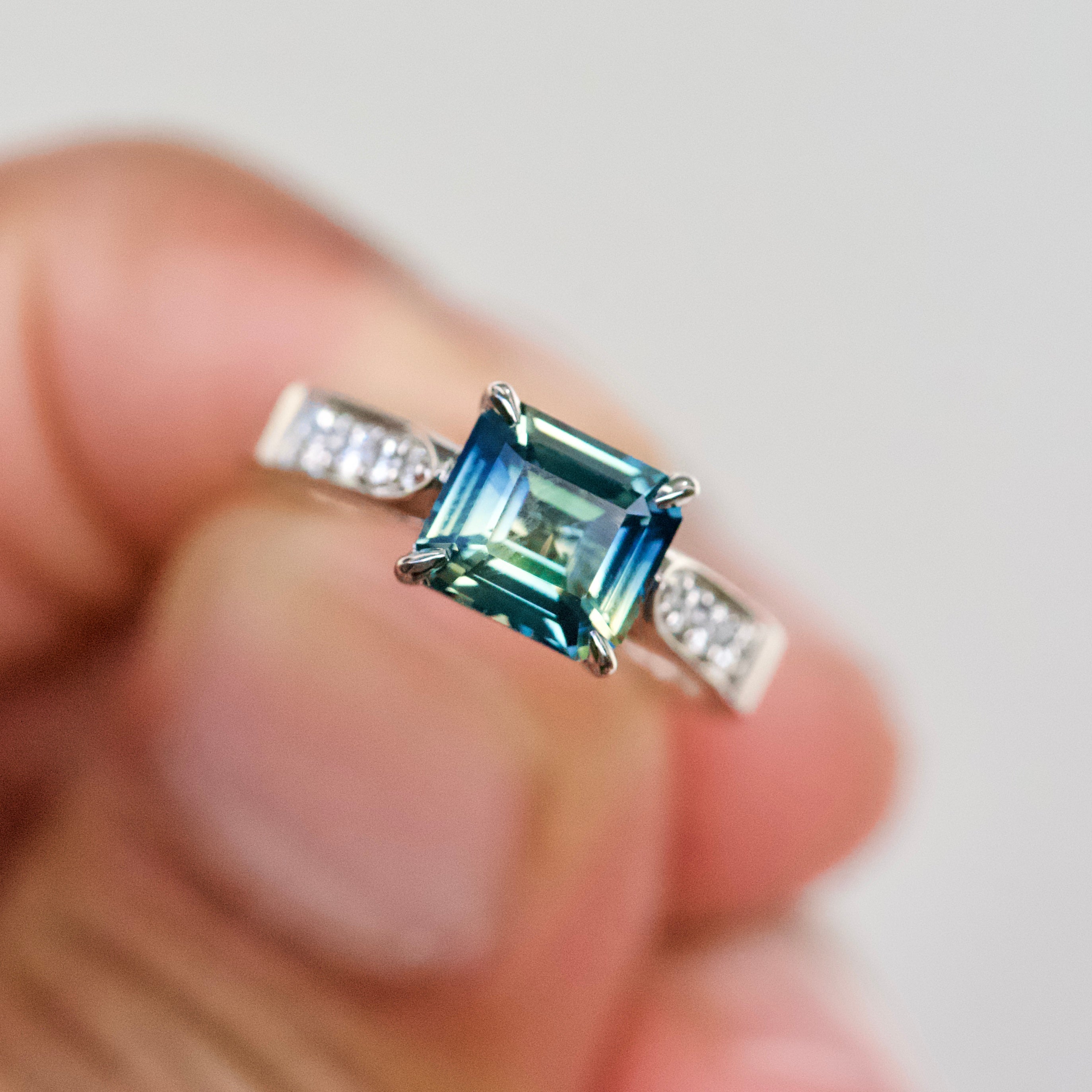 Green Sapphire East West Ring