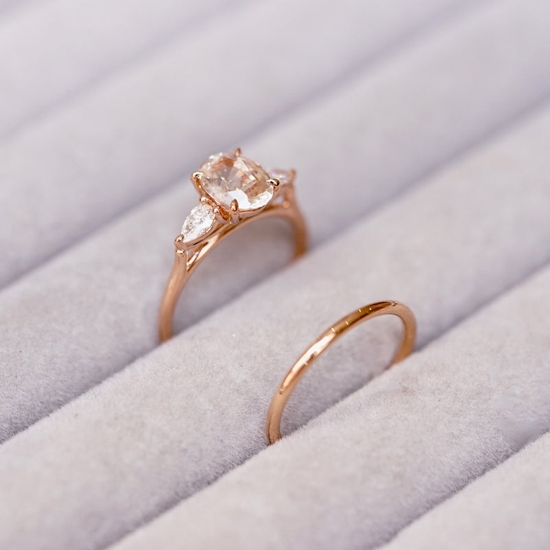 Peach Sapphire Diamond Trilogy Ring Rose Gold