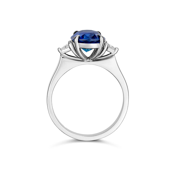 Ceylon Blue Sapphire Diamond Trilogy Platinum Ring 5.02 ct