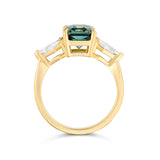 Teal Sapphire Kite Diamond Trilogy Engagement Ring