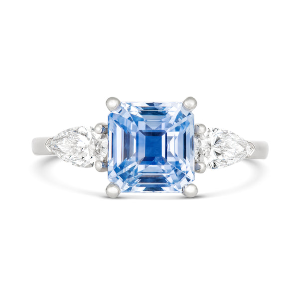 Sky Blue Ceylon Sapphire Trilogy Engagement Ring
